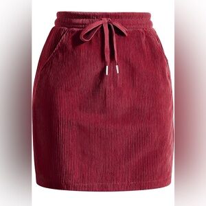 Women’s Corduroy Drawstring Skirt - Wine Red